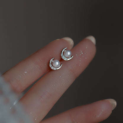 Simple Piercing Stud Earrings for Women Star Moon Zircon 925 Silver Needles Tragus Cartilage Asymmetry Pendiente Plata Jewelry