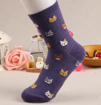 Cartoon Animal Cat Print Cute Women's Socks Japanese Style Kawaii Long Socks Casual Harajuku Streetwear Cotton Soft Crew Socks