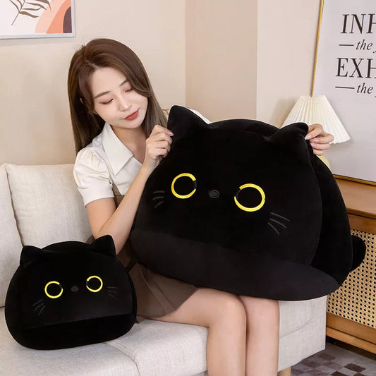 9-70CM Lovely Round Ball Cat Plush Pillow Toys Soft Stuffed Cartoon Animal Doll Black Cats Nap Cushion Christmas Birthday Gift
