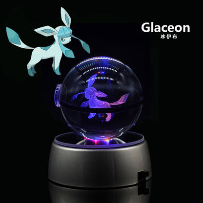 Pokemon Crystal Ball 3D Toys Snorlax Mewtwo Pikachu Figures Pokémon Engraving Model with LED Light Base Kids Gift Collectable