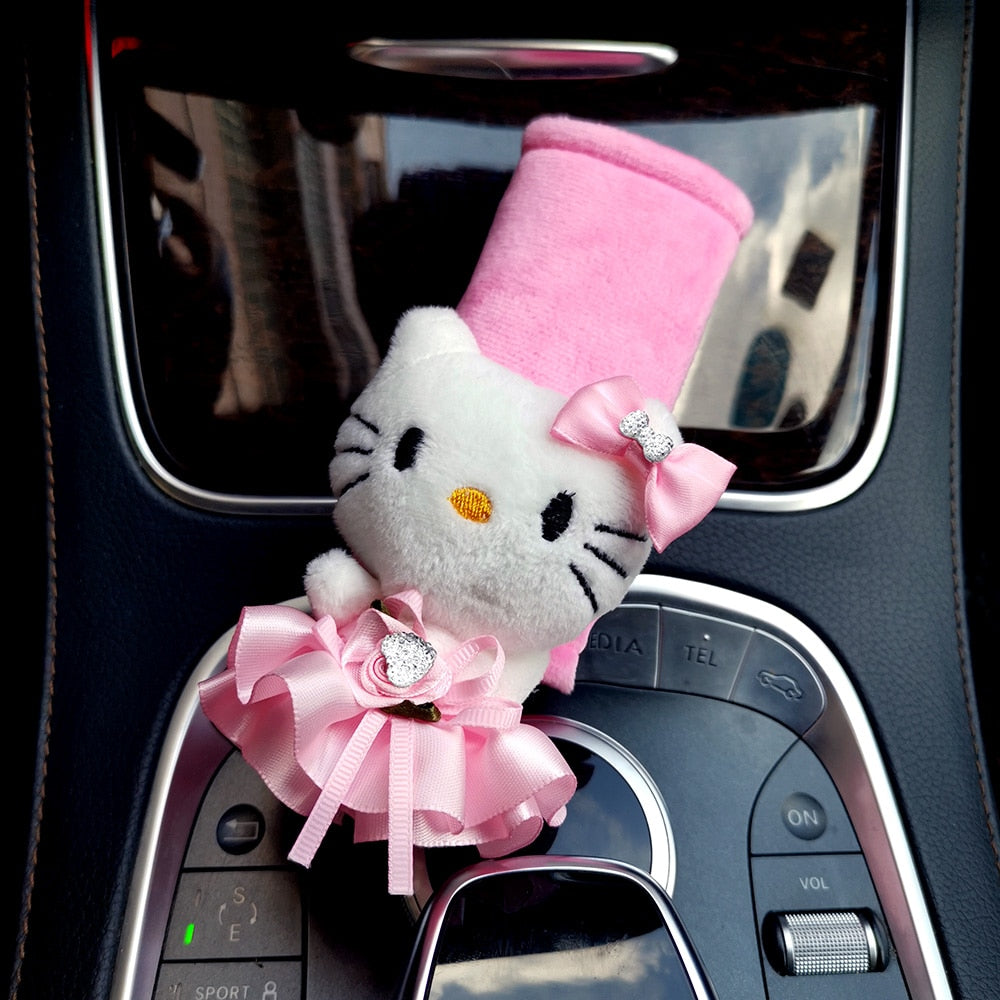 Kawaii Sanrio Anime Kt Cat Hello Kitty Plush Steering Wheel Cover Car Accessories Headrest Pillow Lumbar Pillow Plushie Seatbelt Cover Gift