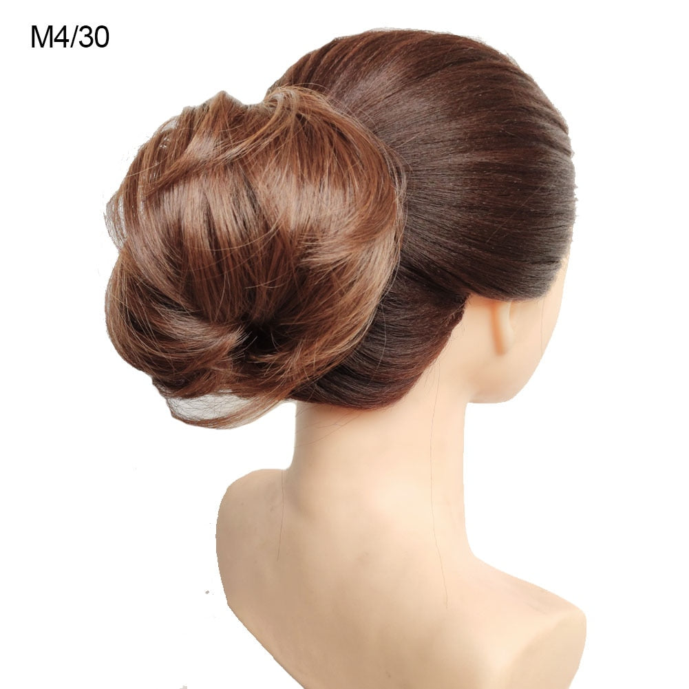 Jeedou Messy Bun Chignon Donut Hair Pad Elastic Hair Rope Rubber Band Synthetic Hairpiece Black Gary Brown Color