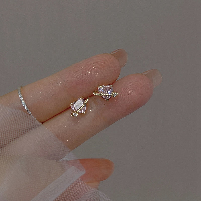 Simple Piercing Stud Earrings for Women Star Moon Zircon 925 Silver Needles Tragus Cartilage Asymmetry Pendiente Plata Jewelry