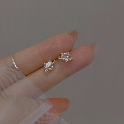 Simple Piercing Stud Earrings for Women Star Moon Zircon 925 Silver Needles Tragus Cartilage Asymmetry Pendiente Plata Jewelry