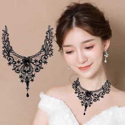 Korean Fashion Velvet Choker Necklace for Women Vintage Lace Necklace with Pendants Gothic Girl Neck Jewelry Accessories