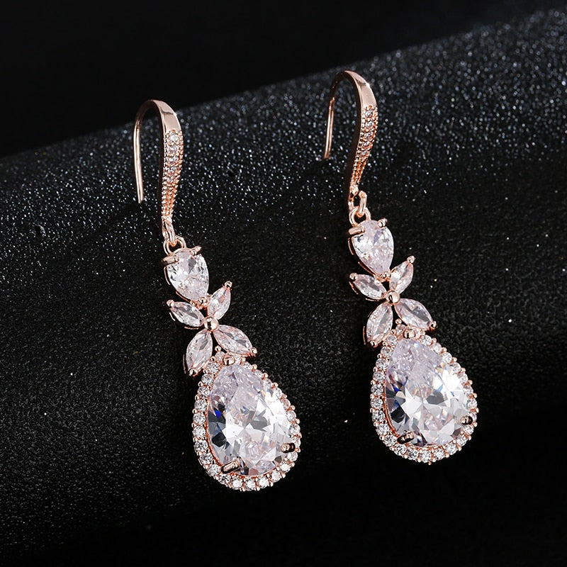 Luxury Zircon Wedding Long Dangle Earrings with Round Water Drop Elegant CZ Earrings for Women Bridal Wedding Jewelry Dress