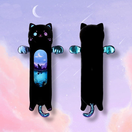 Long Cat Plushie Black Plush Body Pillow Cute Moonlight Cat Stuffed Animals Doll Soft Kawaii Throw Pillow Kid Girl Gift