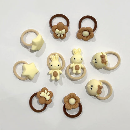 10pcs/Set Cute Bear Rabbit Finger Hair Ties Baby Toddler Elastic Mini Cartoon Animal Flower Ponytail Holder Hair Ropes For Girls