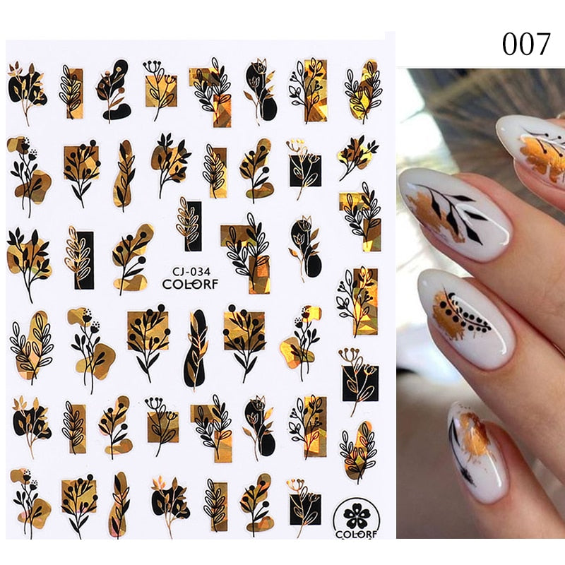 Harunouta Simple Flowers 3D Nail Stickers Gold Heart French Tip Lines Leopard Print Design Adhesive Sliders Manicure Nail Decals