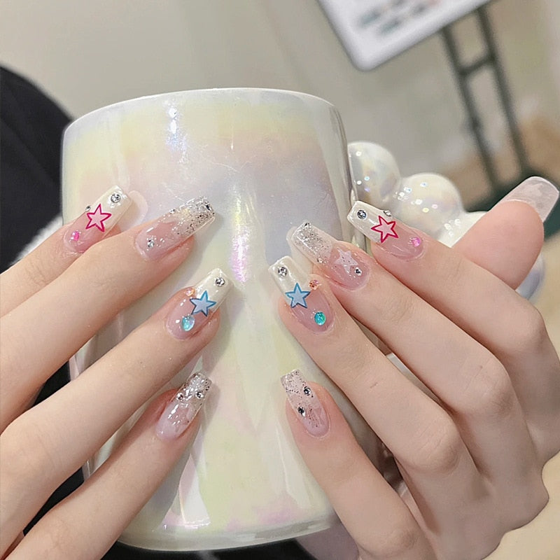 24pcs Wearable Pink Press On Fake Nails Tips With Glue false nails design Butterfly Lovely Girl false nails With Wearing Tools