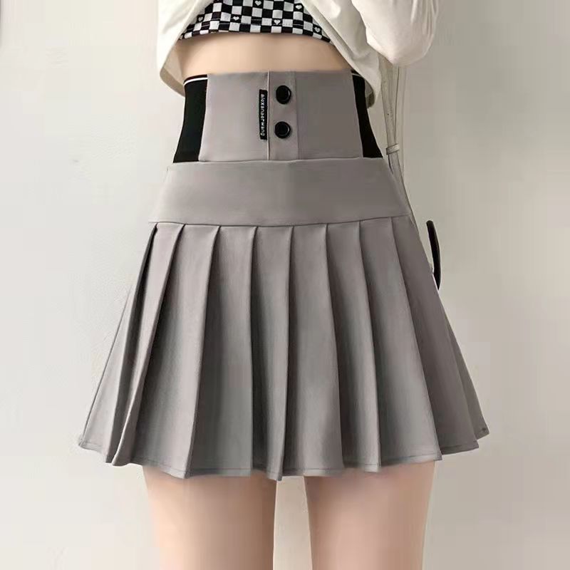 Y2K Harajuku Button Letter Printed Pleated Skirt Elastic High Waist A-Line Mini Skirt Korean Fashion School Kawaii Women Skirt