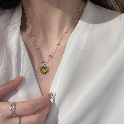 GUFTM New Creative Mood Necklace Color Change Emotion Feeling Temperature Control Heart Pendant Metal Chain Jewelry for Girl