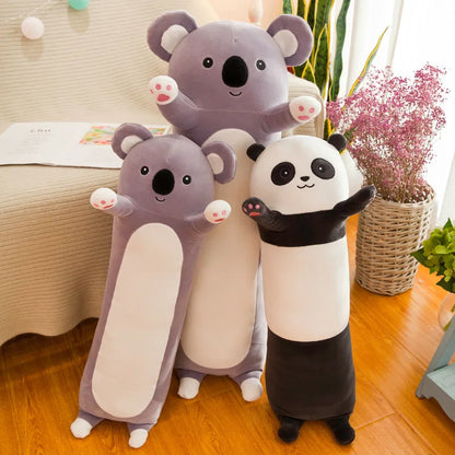 65~120cm Long Giant Panda Plush Toy Cylidrical Animal Bolster Pillow Koala Stuffed Plushie Children Sleeping Friend