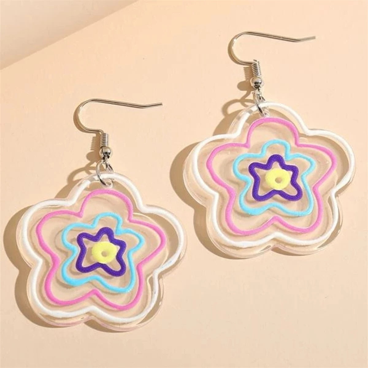 New Pattern Earring New Retro FlowerContrast Color Square Earrings Acrylic Simple Candy Color Earrings Pendientes Piercing