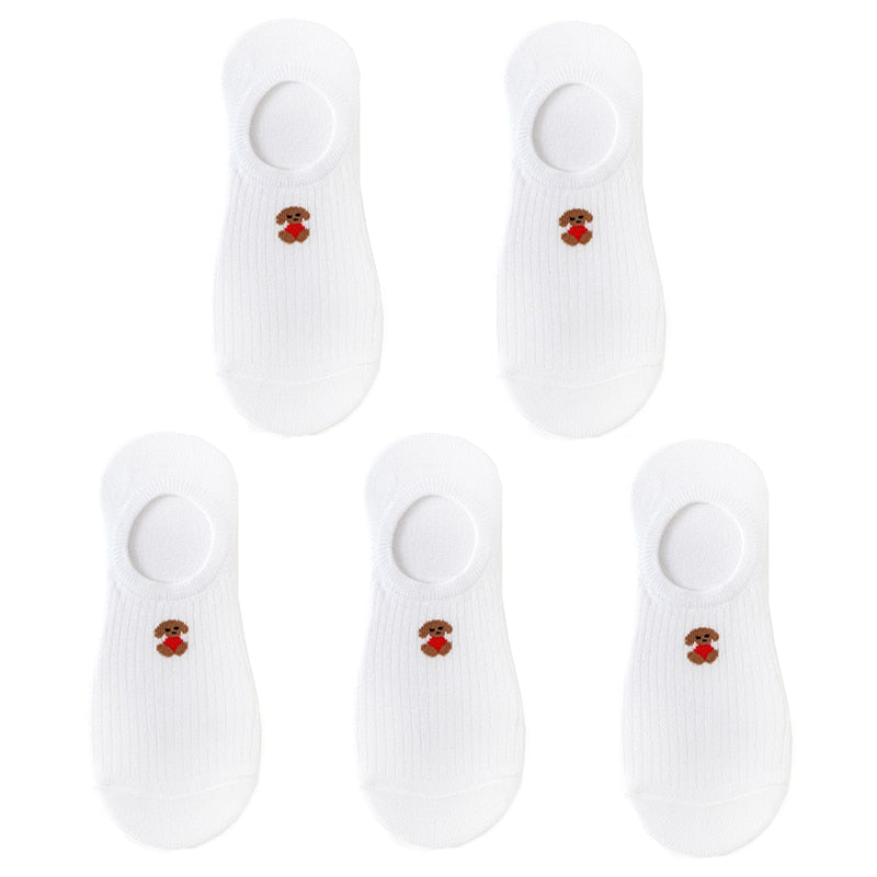 5 pairs of 10 pieces Spring fashion socks Women cartoon animal embroidery cotton Women's socks Casual sports funny ankle socks