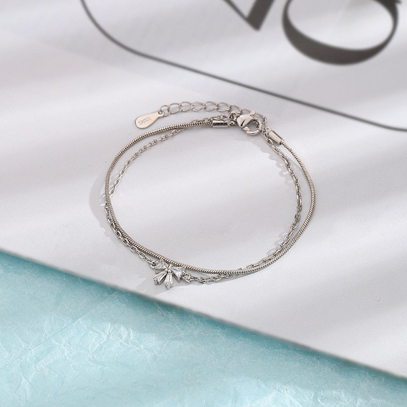 VENTFILLE 925 Sterling Silver Diamond-Studded Butterfly Bracelet Women's Fashion Temperament Flower Adjustable Bracelet