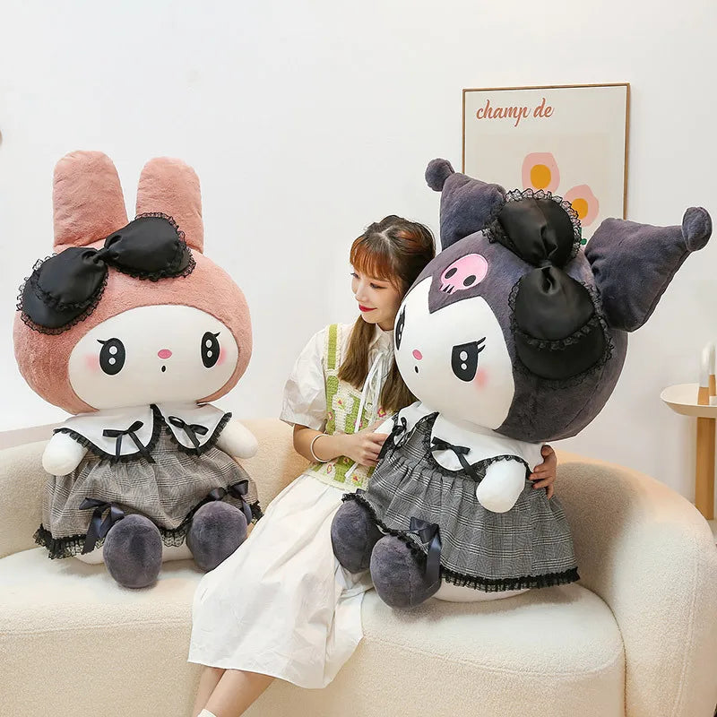 Sanrio Black Kuromi My Melody Plush Stuffed Dolls Kawaii Cartoon Sofa Cushion Pillow Dark Gothic Lace Toy Birthday Gift For Girl