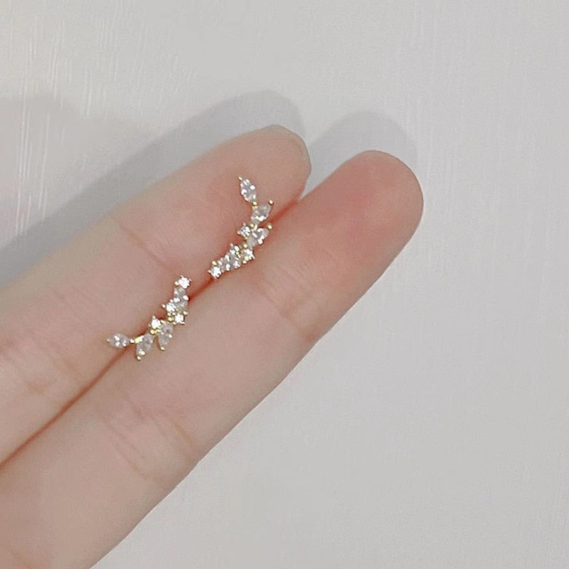 Simple Piercing Stud Earrings for Women Star Moon Zircon 925 Silver Needles Tragus Cartilage Asymmetry Pendiente Plata Jewelry