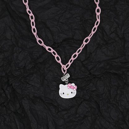 New Hello Kitty Pearl Necklace Cartoon Sanrio Anime KT Cat Luxury Y2k Sweet Clavicle Pendant Christmas Gift Girls Without Box