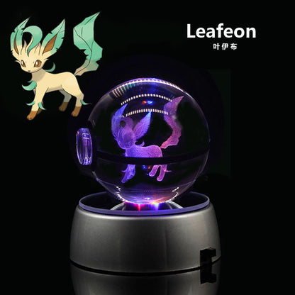 Pokemon Crystal Ball 3D Toys Snorlax Mewtwo Pikachu Figures Pokémon Engraving Model with LED Light Base Kids Gift Collectable