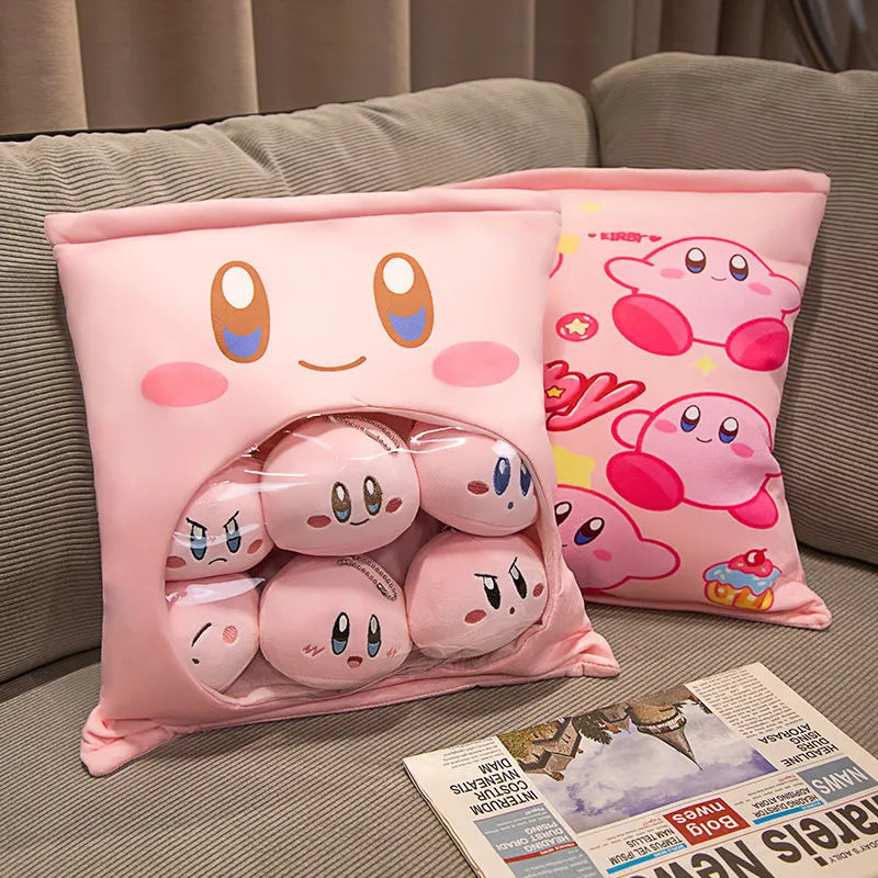 Pink Kirby Game Figures A Plushie Bag With 6 Pendant Dolls Pudding Pillow Toy Stuffed Animals Kawaii Plush Cushion For Gift