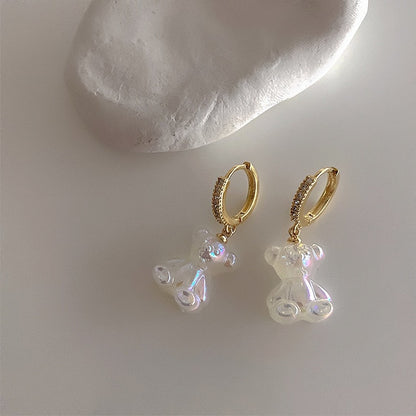 Cute Acrylic Candy Gummy Bear Dangle Earrings for Women Rainbow Bear CZ Hoop Earrings Korean Fashion Sweet Girl Jewelry