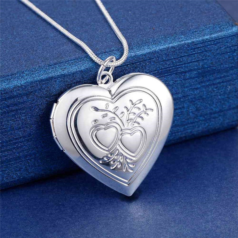 925hot sale Silver color Photo Frame Pendant Necklace Snake Chain For Woman Charm Wedding Fashion Jewelry ColorLN072