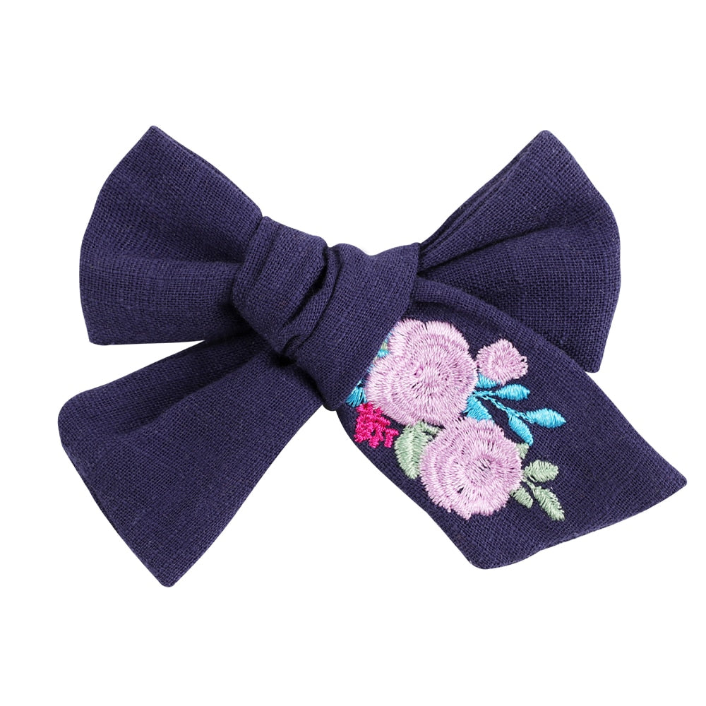 Fashion Embroidery Bows Hair Clips Solid Hairpins For Girls Handmade Ribbon Barrettes Kids Butterfly Hair Pin Korean Headwear