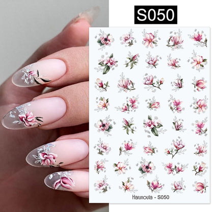 Harunouta Simple Flowers 3D Nail Stickers Gold Heart French Tip Lines Leopard Print Design Adhesive Sliders Manicure Nail Decals