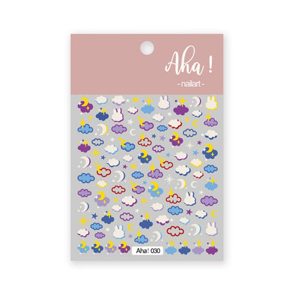 1Sheet Korean White Cloud Blue Nail Art Sticker 3D Star Moon Decal Pure Twilight Self-adhesive Manicure Slider Accessories RE#53
