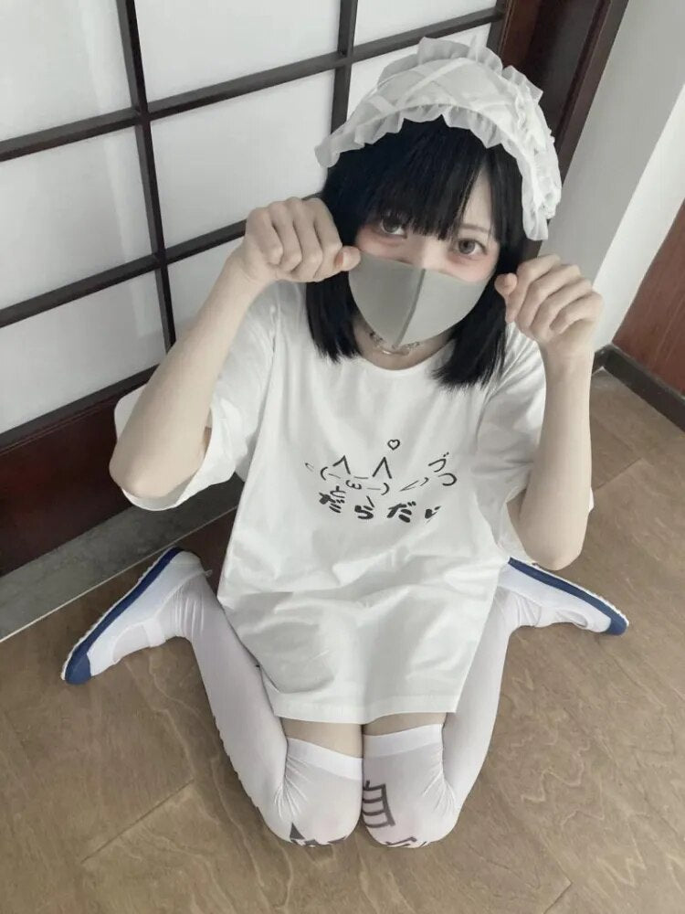 Aesthetic Summer Loose T-shirt Casual O Neck Japanese Cartoon Tops Women Short Sleeve Fashion Sweet Harajuku Tees