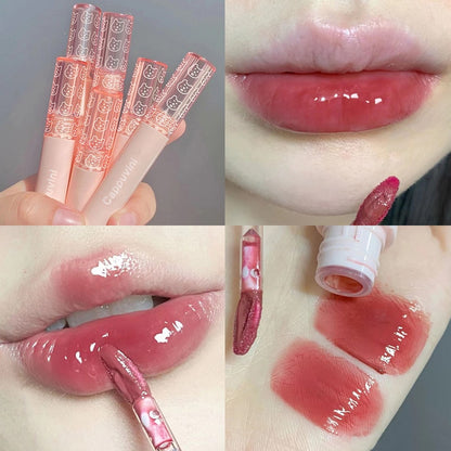 Little Bear Crystal Frozen Strawberry Glossy Lip Glaze Mirror Whitening Nude Doodle Lip Korean Makeup y2k Cosmetics Lipsticks