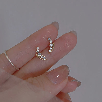 Simple Piercing Stud Earrings for Women Star Moon Zircon 925 Silver Needles Tragus Cartilage Asymmetry Pendiente Plata Jewelry