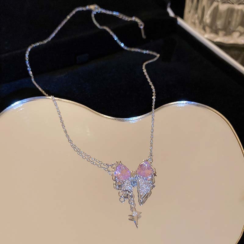 Fashion Pink Planet Heart Zircon Necklace Women Charm Aesthetic Clavicle Chain Necklace Valentines Day Gift Party Jewelry