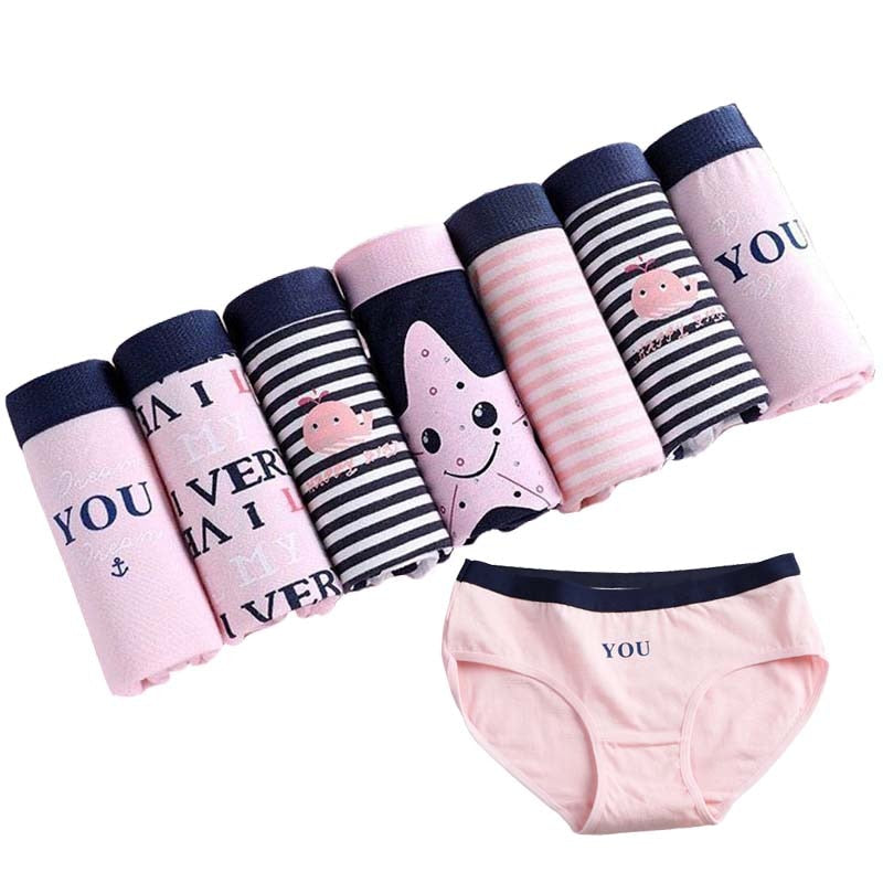 7Pcs/Lot Women's Underwear Cotton Cartoon Panties Print Breathable Briefs Girls Soft Panty Intimates for Female Lingerie