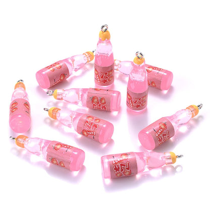 10Pcs Plastic Pop Cola Soda Drinks Beverages Charms Juice Alcohol Lemonade Bottle Resin Pendants for Jewelry Making Mini Crafts