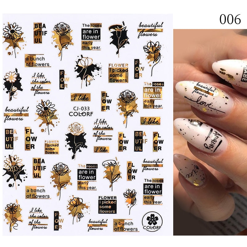 Harunouta Simple Flowers 3D Nail Stickers Gold Heart French Tip Lines Leopard Print Design Adhesive Sliders Manicure Nail Decals