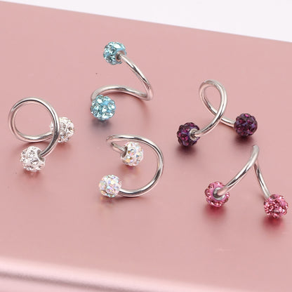 1PCS Stainless Steel Crystal Twist Helix Earring Cartilage Jewelry S Shape Labret Piercing Lip Ring Twist Tragus Earring Stud