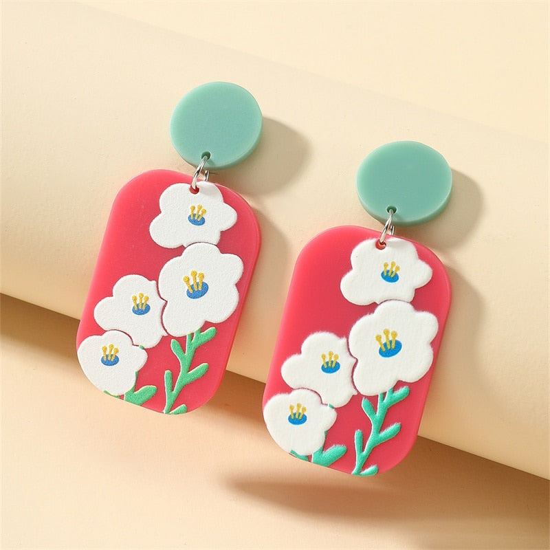 New Pattern Earring New Retro FlowerContrast Color Square Earrings Acrylic Simple Candy Color Earrings Pendientes Piercing