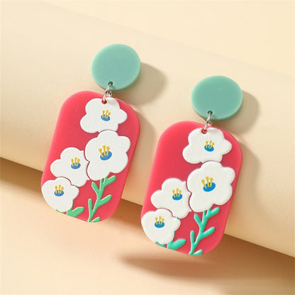 New Pattern Earring New Retro FlowerContrast Color Square Earrings Acrylic Simple Candy Color Earrings Pendientes Piercing
