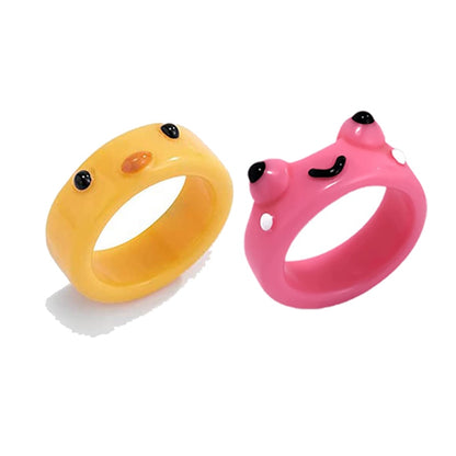 2Pc Cute Frog Rings Lover Polymer Clay Resin Acrylic Rings for Women Girls Couple Travel Ring Summer Fashion Animal Jewelry Gift