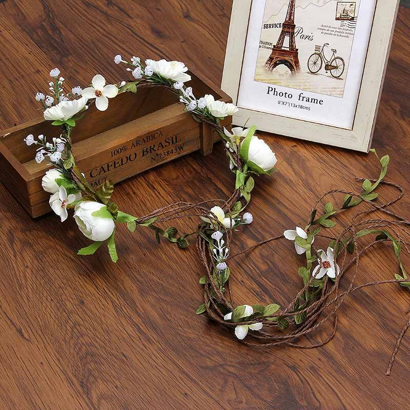 Bohemian Rattan Flower Vines Crown Headband for Bride Wedding Hair Accessories Girls Floral Wreath Head Band Hairstyles Headdres