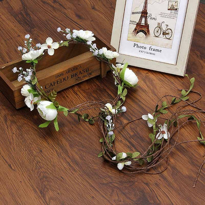 Bohemian Rattan Flower Vines Crown Headband for Bride Wedding Hair Accessories Girls Floral Wreath Head Band Hairstyles Headdres