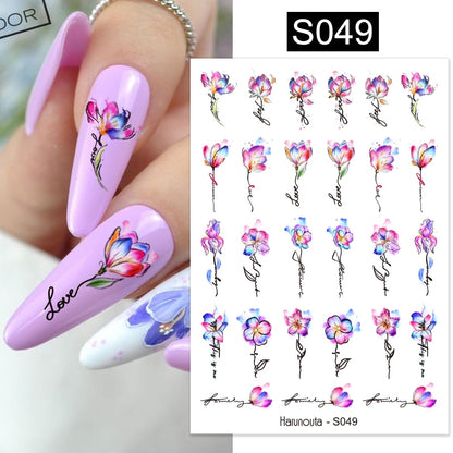 Harunouta Simple Flowers 3D Nail Stickers Gold Heart French Tip Lines Leopard Print Design Adhesive Sliders Manicure Nail Decals