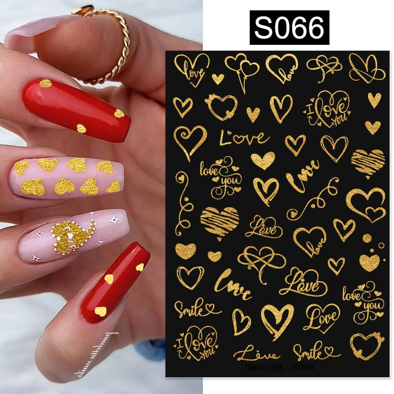 Harunouta Simple Flowers 3D Nail Stickers Gold Heart French Tip Lines Leopard Print Design Adhesive Sliders Manicure Nail Decals