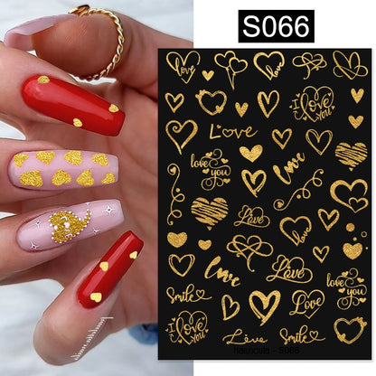 Harunouta Simple Flowers 3D Nail Stickers Gold Heart French Tip Lines Leopard Print Design Adhesive Sliders Manicure Nail Decals