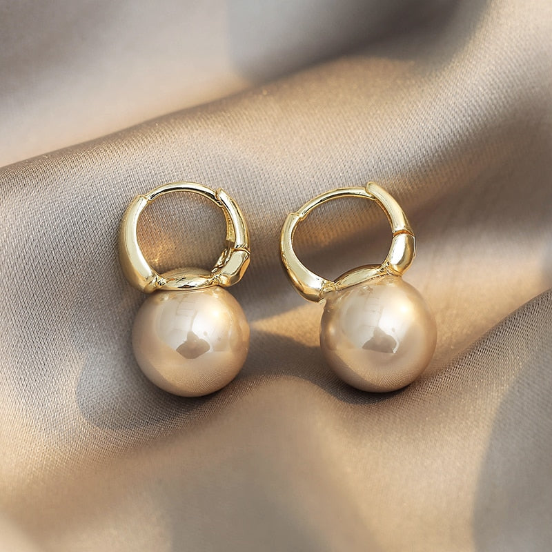 New Simple Celebrity Style Gold Color Pearl Drop Earrings For Woman Korean Fashion Jewelry Wedding Girl's Sweet Accessories