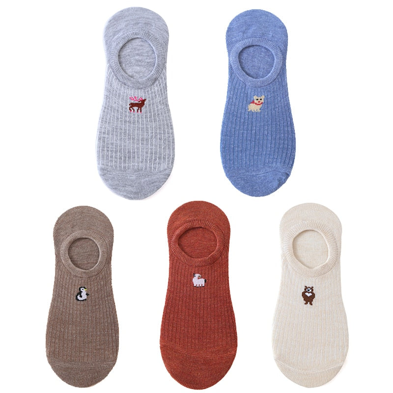 5 pairs of 10 pieces Spring fashion socks Women cartoon animal embroidery cotton Women's socks Casual sports funny ankle socks
