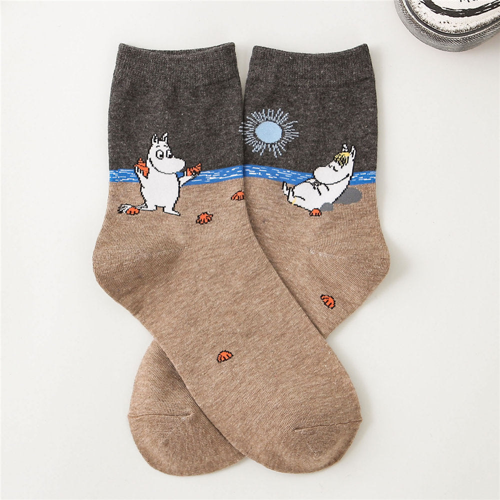 New Cute Cartoon Lively Lovely Hippo Socks Funny Literary Art Illustration hippopotamus Animal Socks Unisex Christmas Gift