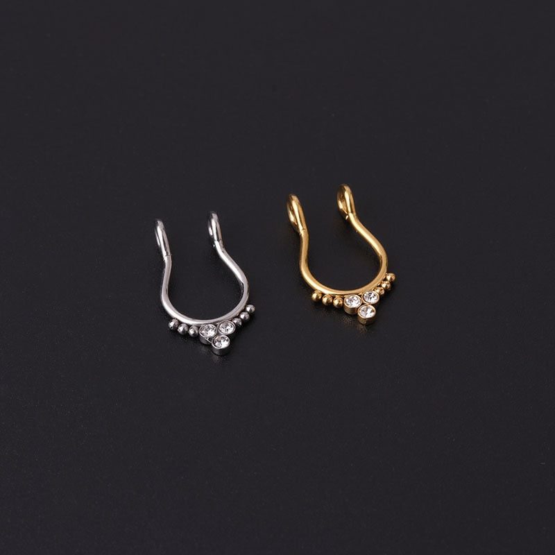 1pc Surgical Steel C Clip on Nose Fake Piercing Septum Rings Hoop CZ Non-Pierced Fake Nose Ring for Women Men Body Jewelry